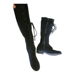 Women's Black Lace-Up Knee-High Boots Zigi Girl ,Suede Blck